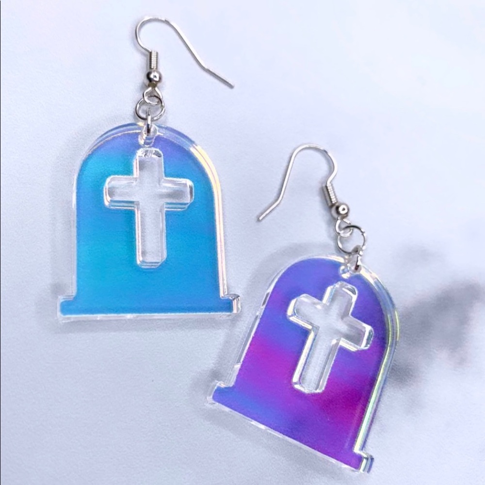 Iridescent Tombstone Halloween Earrings
